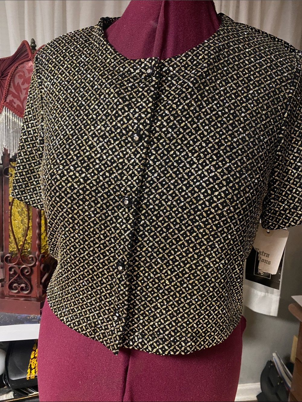 Vintage 90s Ronni Nicole by Ouida Black & Gold & Silver Metallic Top